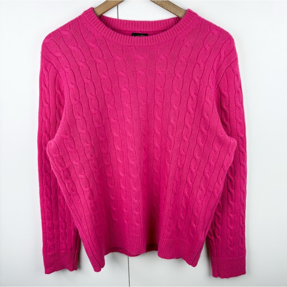 J. Crew 100% Cashmere Cable Knit Sweater for Men Crew Neck Hot Pink Large